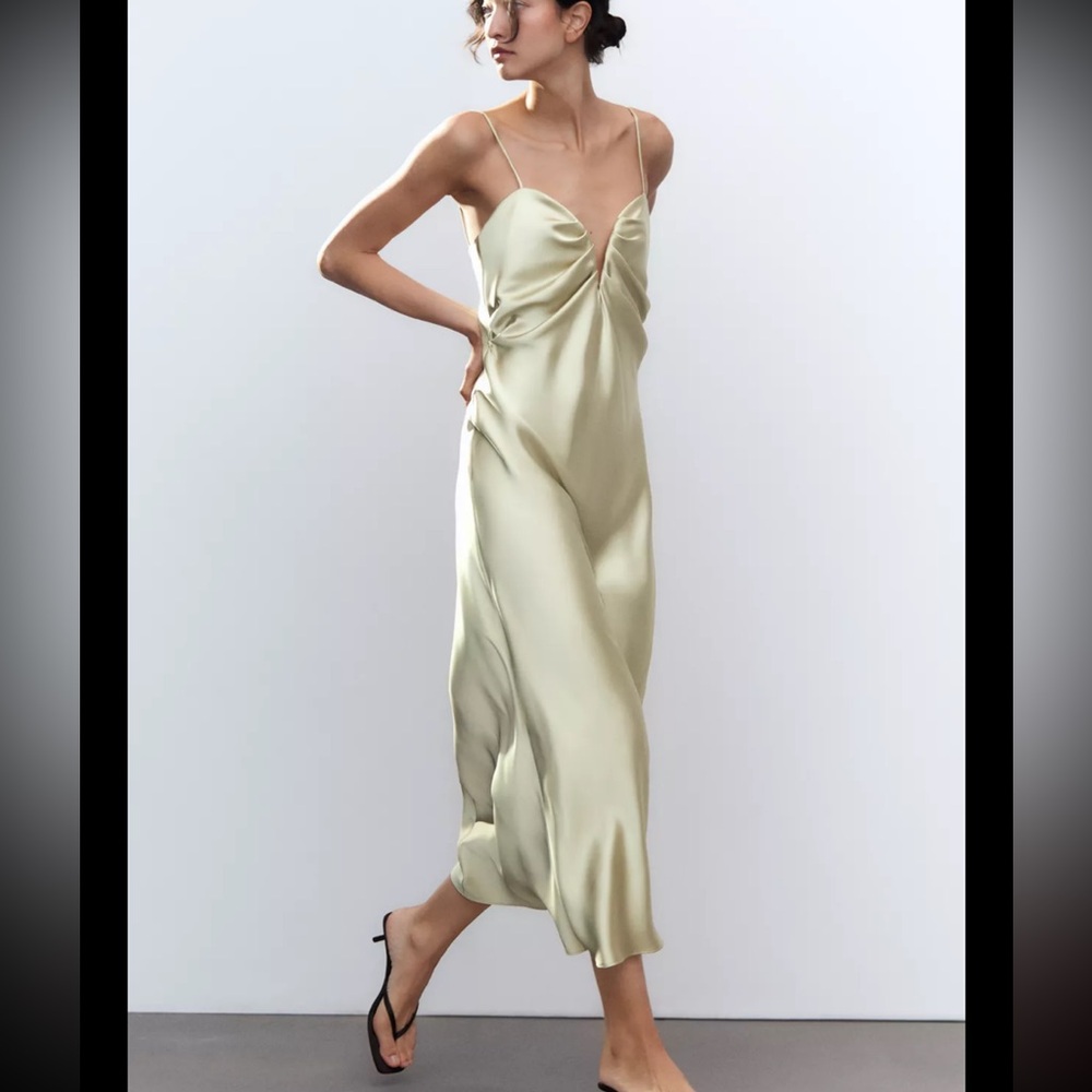 ZARA NWT SATIN SWEETHEART MIDI DRESS